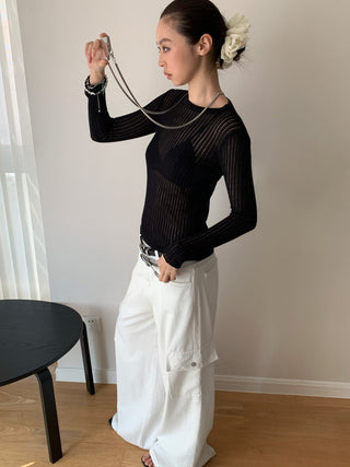 See-Through Elastic Long Sleeve Top