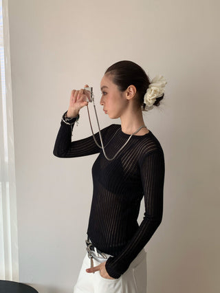 See-Through Elastic Long Sleeve Top