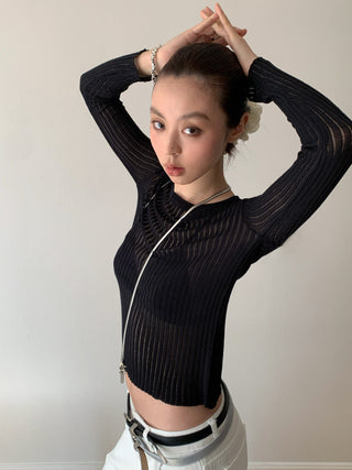 See-Through Elastic Long Sleeve Top