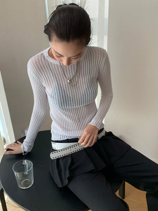 See-Through Elastic Long Sleeve Top
