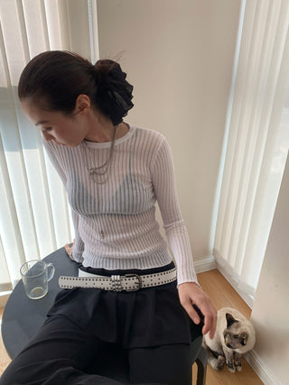 See-Through Elastic Long Sleeve Top