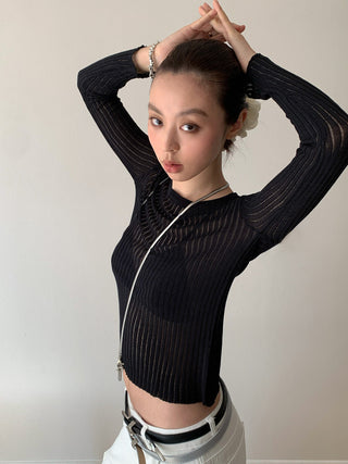 See-Through Elastic Long Sleeve Top