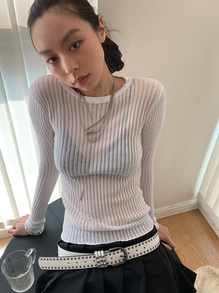 See-Through Elastic Long Sleeve Top