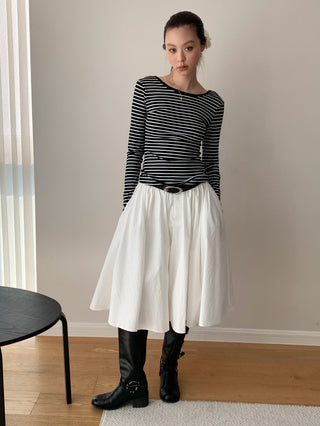 Black White Stripes Fitted Long Sleeve Top