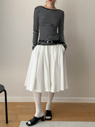 Black White Stripes Fitted Long Sleeve Top