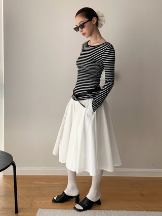 Black White Stripes Fitted Long Sleeve Top