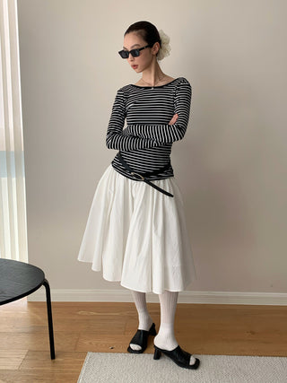 Black White Stripes Fitted Long Sleeve Top