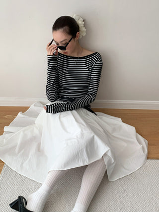 Black White Stripes Fitted Long Sleeve Top