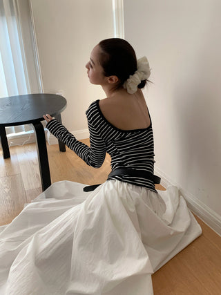 Black White Stripes Fitted Long Sleeve Top
