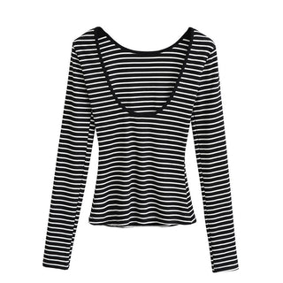 Black White Stripes Fitted Long Sleeve Top