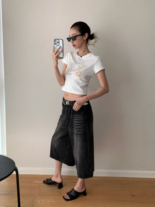 Cute Printed Round Neck Short Sleeve Top