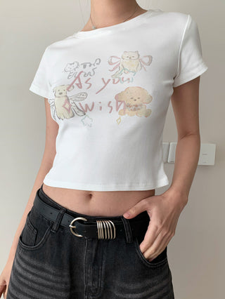Cute Printed Round Neck Short Sleeve Top