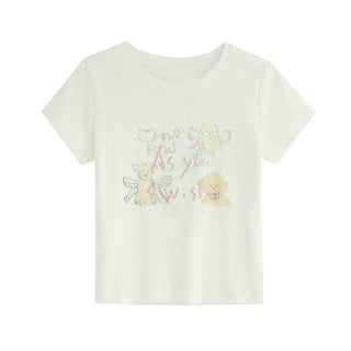 Cute Printed Round Neck Short Sleeve Top