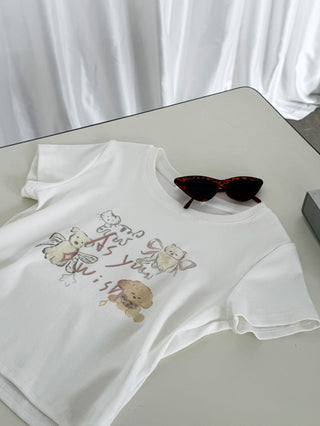 Cute Printed Round Neck Short Sleeve Top