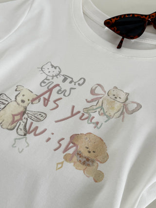 Cute Printed Round Neck Short Sleeve Top