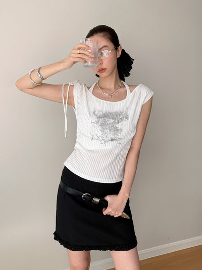 Retro Lace-Up Halter Sleeveless Top