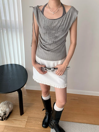 Retro Lace-Up Halter Sleeveless Top