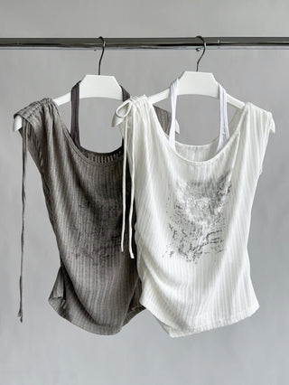 Retro Lace-Up Halter Sleeveless Top
