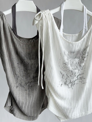 Retro Lace-Up Halter Sleeveless Top