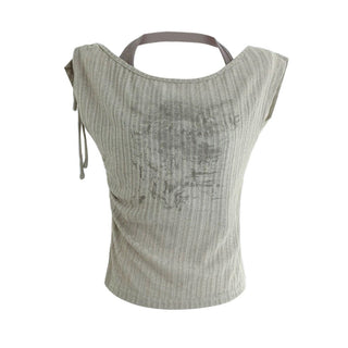 Retro Lace-Up Halter Sleeveless Top
