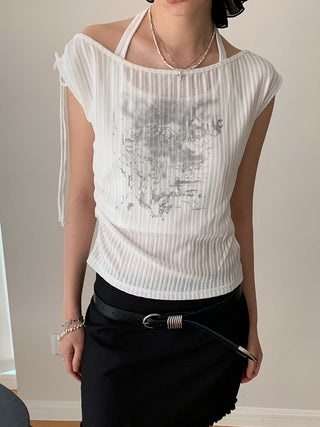 Retro Lace-Up Halter Sleeveless Top