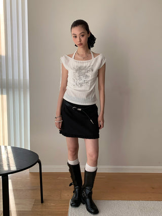 Retro Lace-Up Halter Sleeveless Top