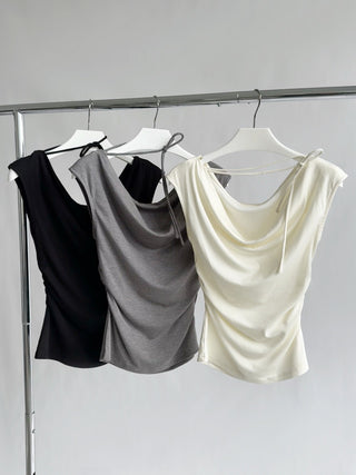 Lace-Up Swing Collar Sleeveless Top