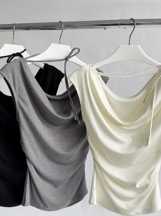 Lace-Up Swing Collar Sleeveless Top