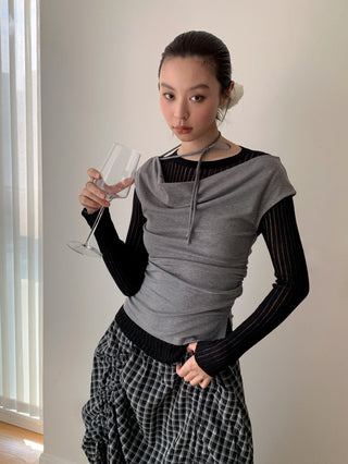 Lace-Up Swing Collar Sleeveless Top