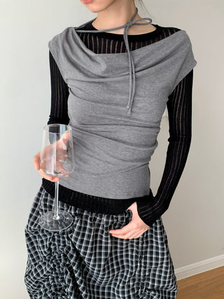 Lace-Up Swing Collar Sleeveless Top