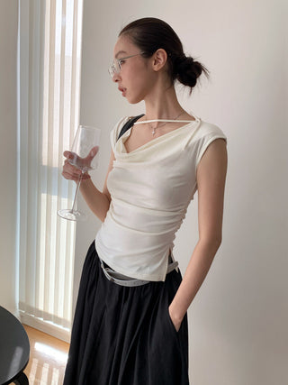 Lace-Up Swing Collar Sleeveless Top