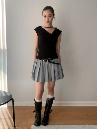 Lace-Up Swing Collar Sleeveless Top