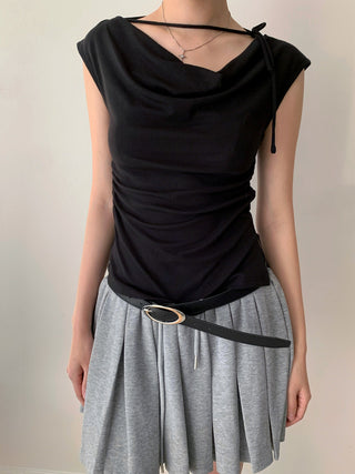 Lace-Up Swing Collar Sleeveless Top
