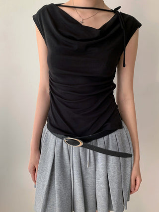 Lace-Up Swing Collar Sleeveless Top