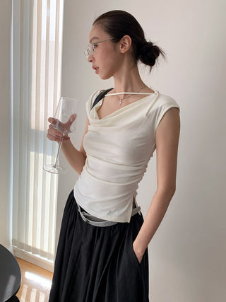 Lace-Up Swing Collar Sleeveless Top