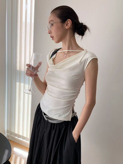Lace-Up Swing Collar Sleeveless Top