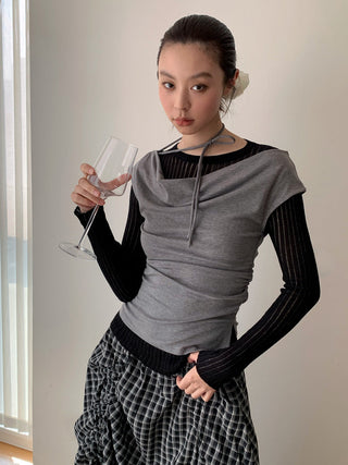 Lace-Up Swing Collar Sleeveless Top