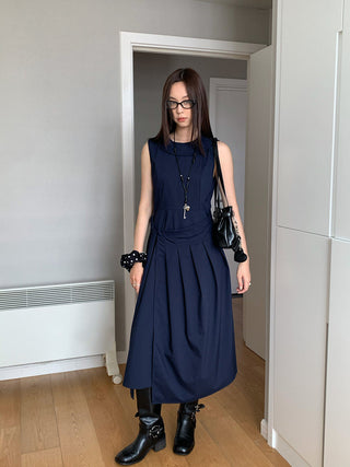 pleated lace vest dress