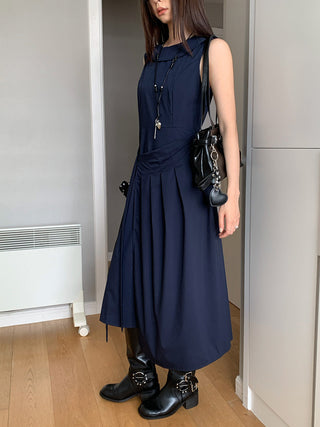 pleated lace vest dress