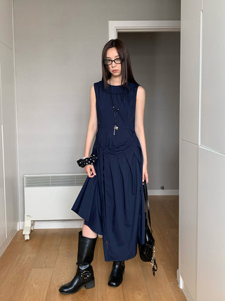 pleated lace vest dress