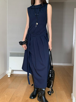 pleated lace vest dress