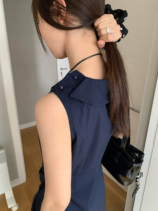 pleated lace vest dress