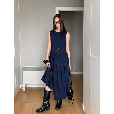 pleated lace vest dress