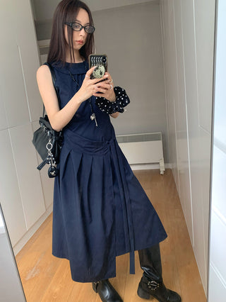 pleated lace vest dress