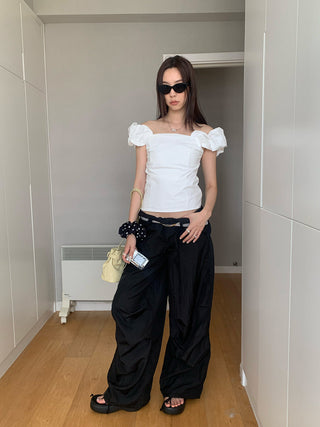 puff sleeve off-shoulder