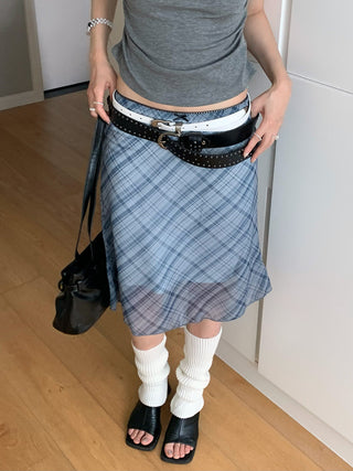check bow lace skirt