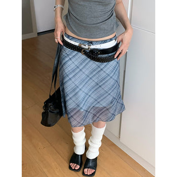 check bow lace skirt