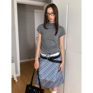 check bow lace skirt