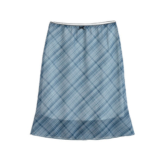 check bow lace skirt