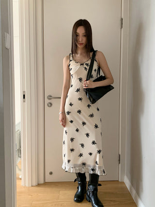 mesh bow floral dress